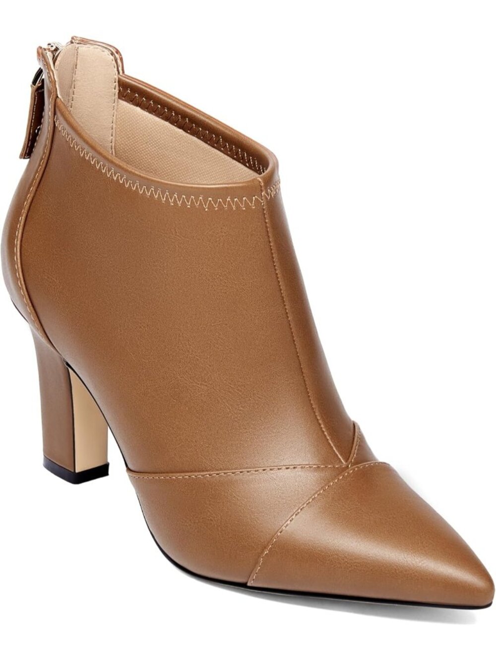 Women's Light Brown Faux Leather Pointed Toe High Heel with Back Zipper Boots